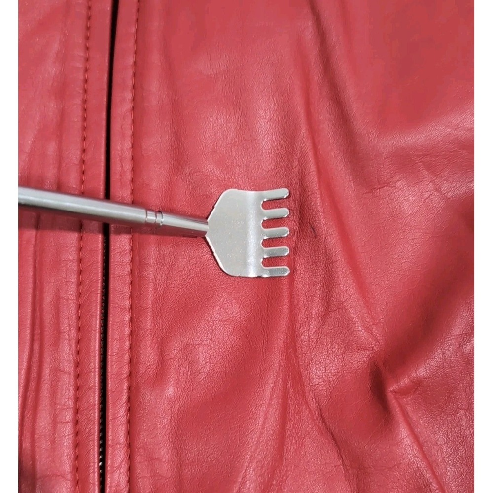 Jubian Tokyo TFC Genuine‎ Red Leather Bomber Jacket Size L Men Women 90s vibe - Picture 10 of 13